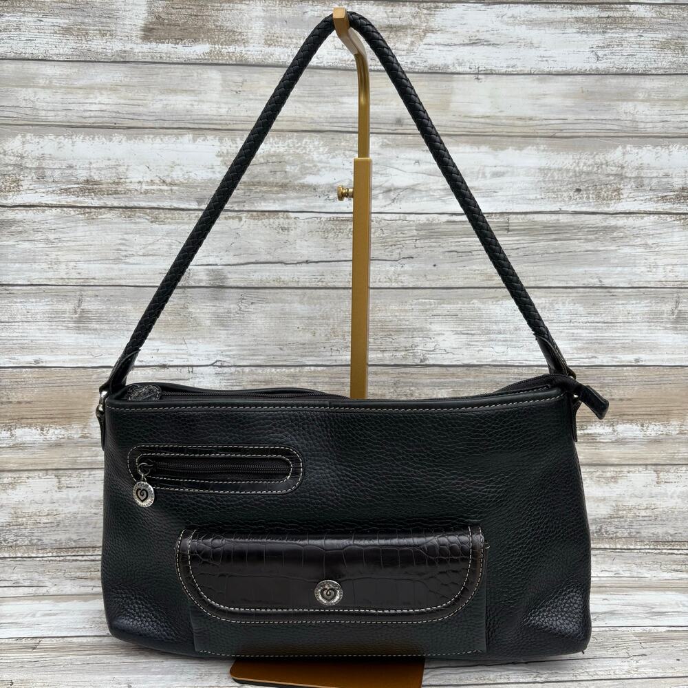 Brighton Pebbled Leather Purse Shoulder Bag Black Braided Heart Classic Boho Y2K